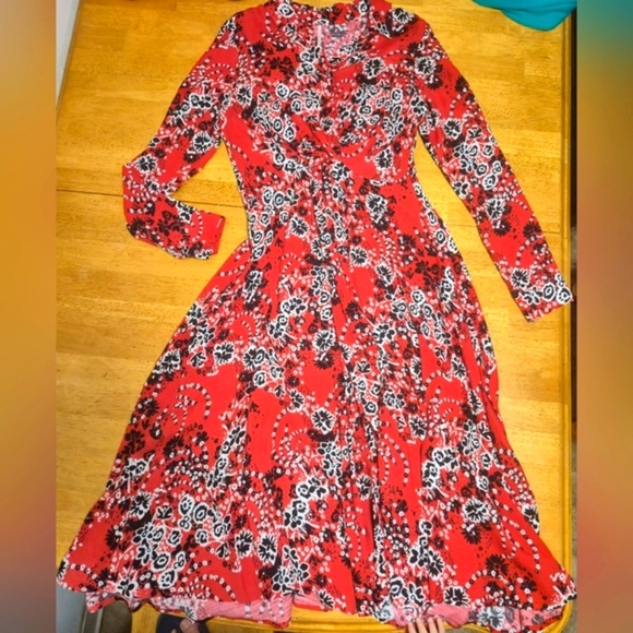Free People Vibrant Red and Black Floral Dress - Picture 5 of 12